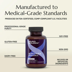 Neurobiologix Neuro Calm Rebalance gluten-free seal on packaging