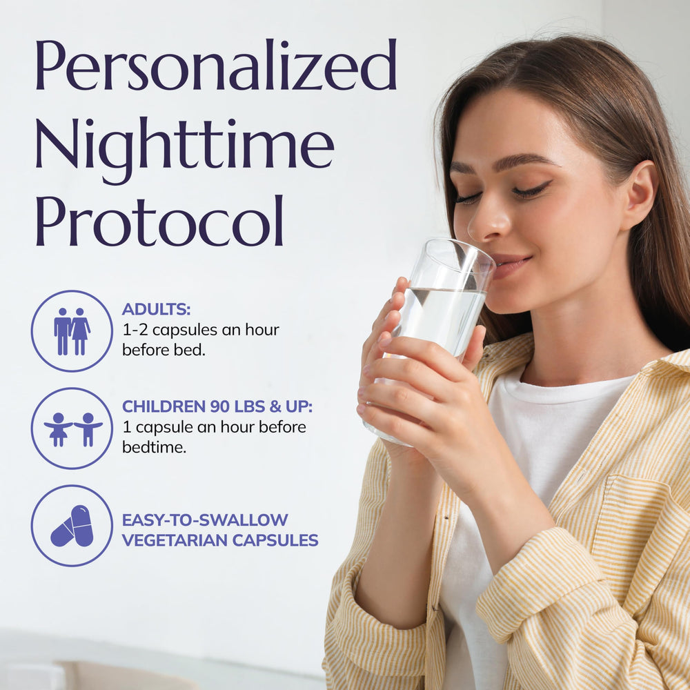 Close-up of Neuro Night Essentials vegetarian capsules highlighting plant-based formula.