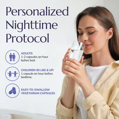 Close-up of Neuro Night Essentials vegetarian capsules highlighting plant-based formula.