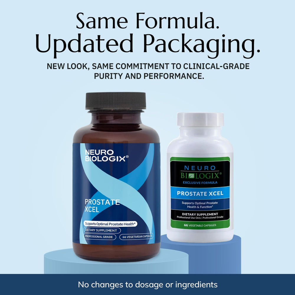 Close-up of Neurobiologix Prostate Xcel capsules gluten-free and vegan-friendly
