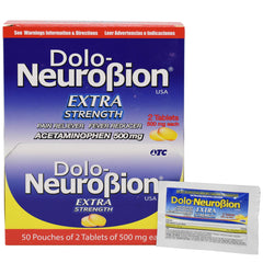 Neurobion Dolo 50-pouch dispenser for portable dosing.