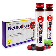 Neurobion vial label close-up showing 10,000 mcg B12