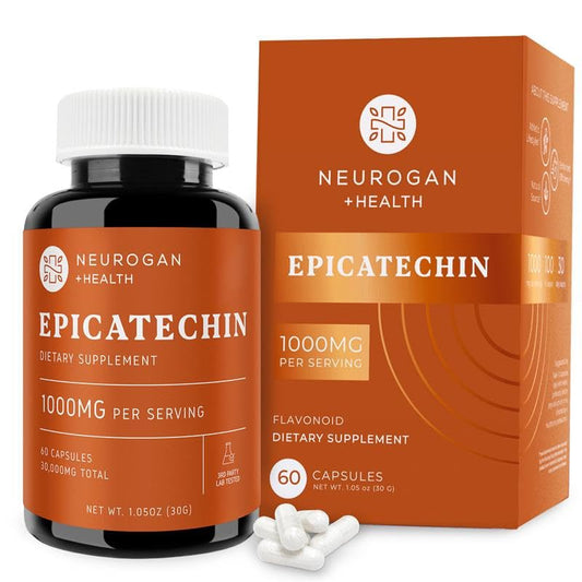 Neurogan Epicatechin capsules bottle label highlighting 1000 mg serving for athletic support