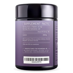 Neurogan Luteolin bottle label highlighting brain support benefits.