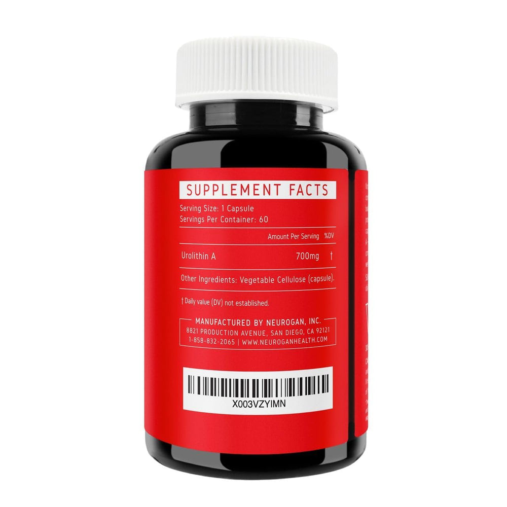 Neurogan Urolithin A capsules closeup for convenient daily dosing.