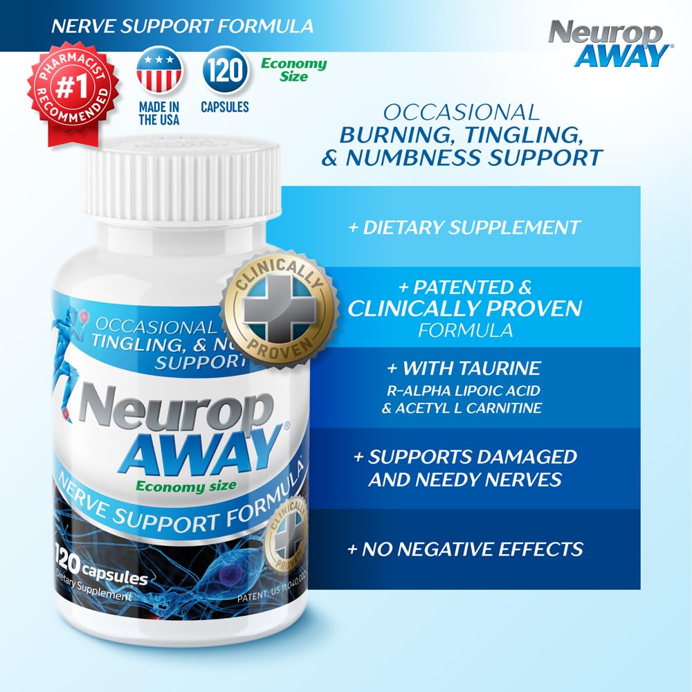 NeuropAWAY bottle in hand for convenient on-the-go nerve support