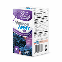 NeuropAWAY packaging on a glass surface demonstrates premium nighttime nerve support.