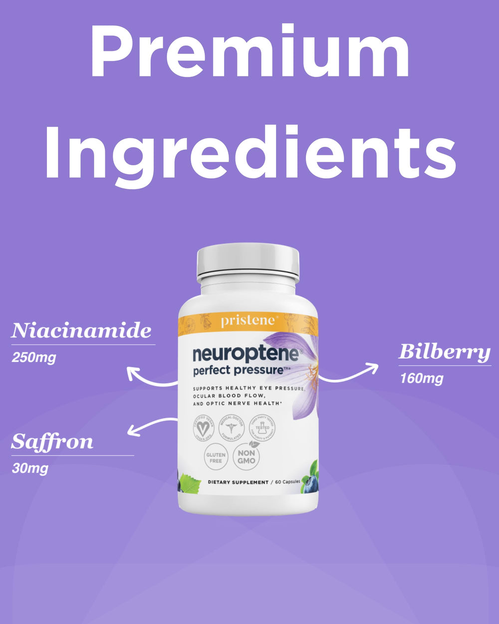 Neuroptene capsules side view emphasising daily use for eye support