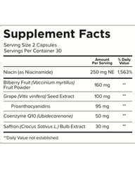Neuroptene label closeup highlighting vegan, gluten-free capsules for eye health