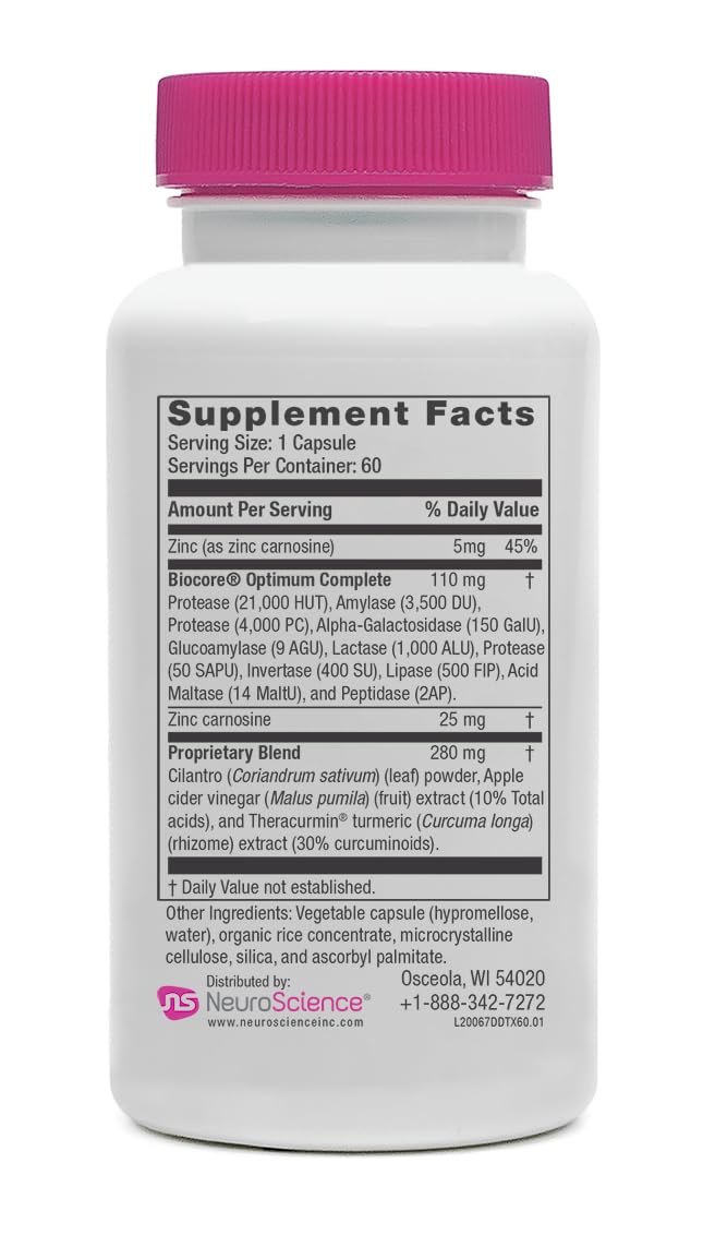 NeuroScience Digest DTX label close-up emphasizing gut health ingredients