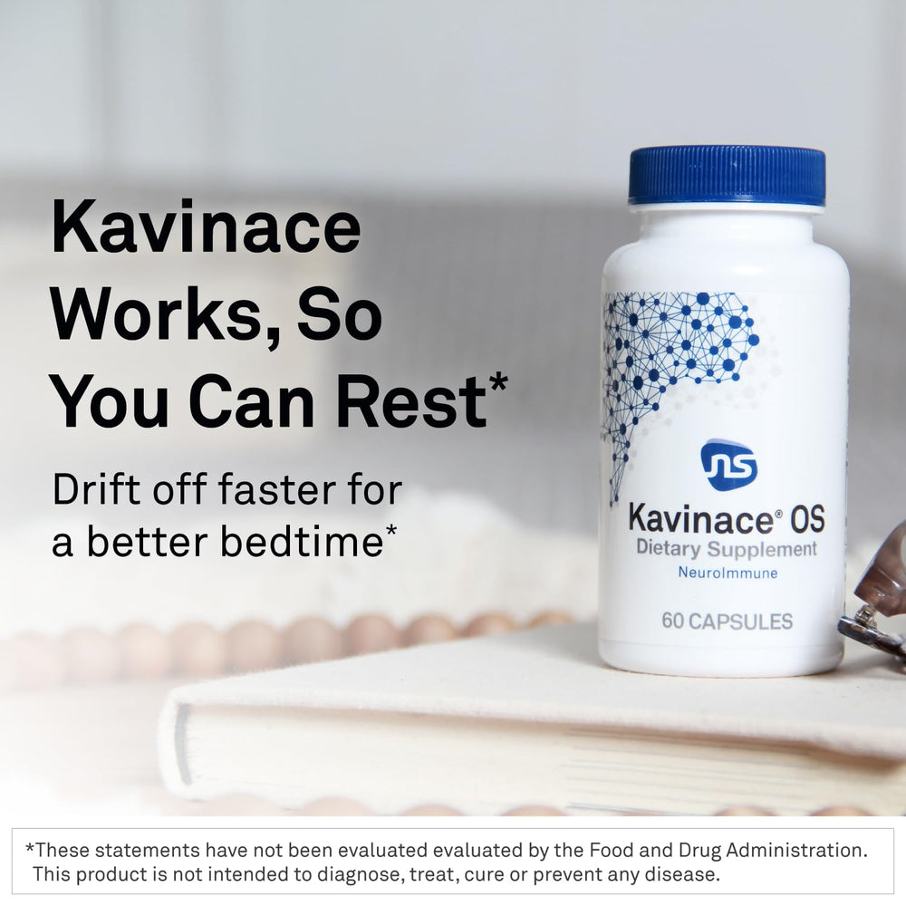 Close-up of NeuroScience Kavinace OS label showing key ingredients.