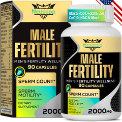 Neusupp fertility supplement bottle front for daily male fertility support.