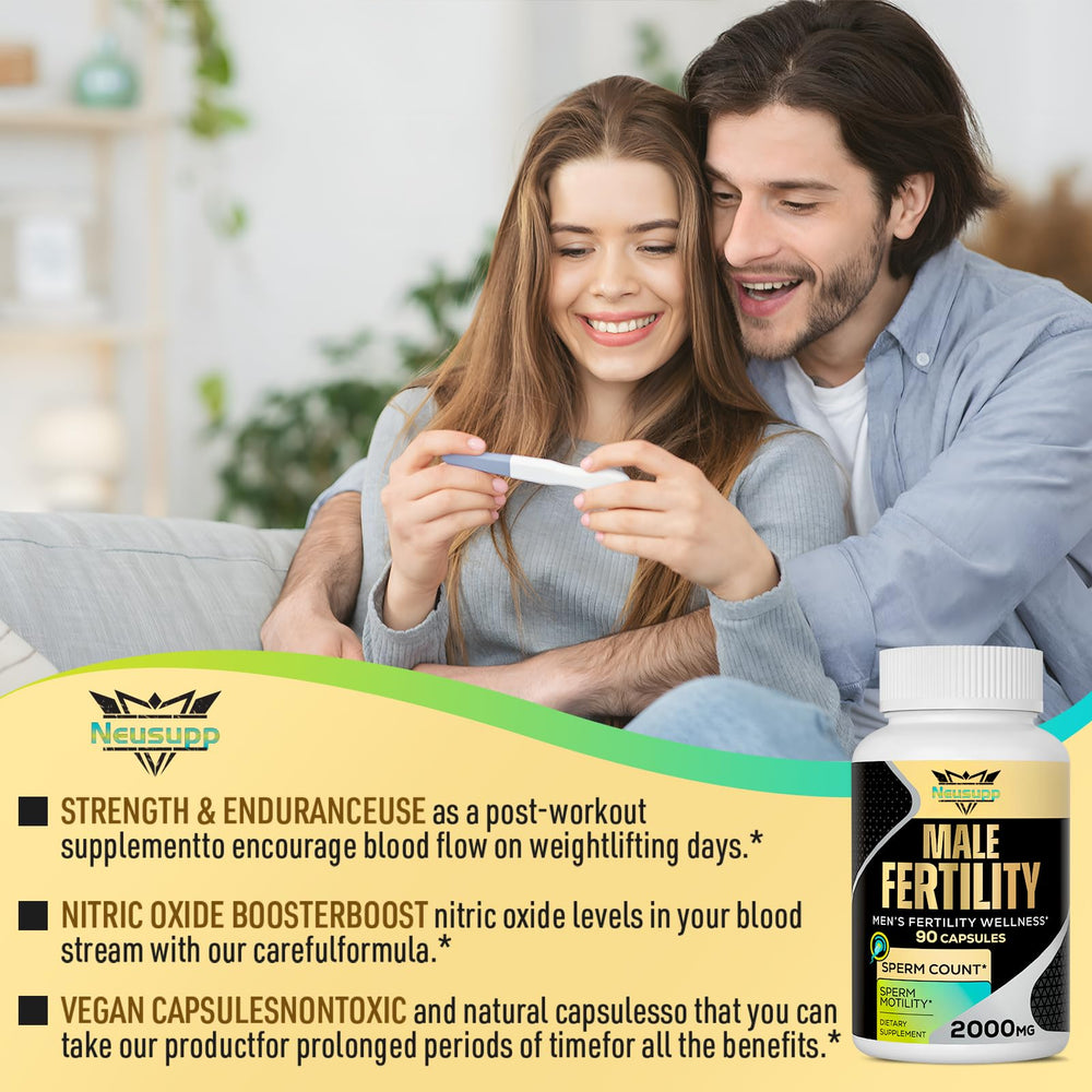 Neusupp fertility supplement gluten-free label on box signals cleaner formula.