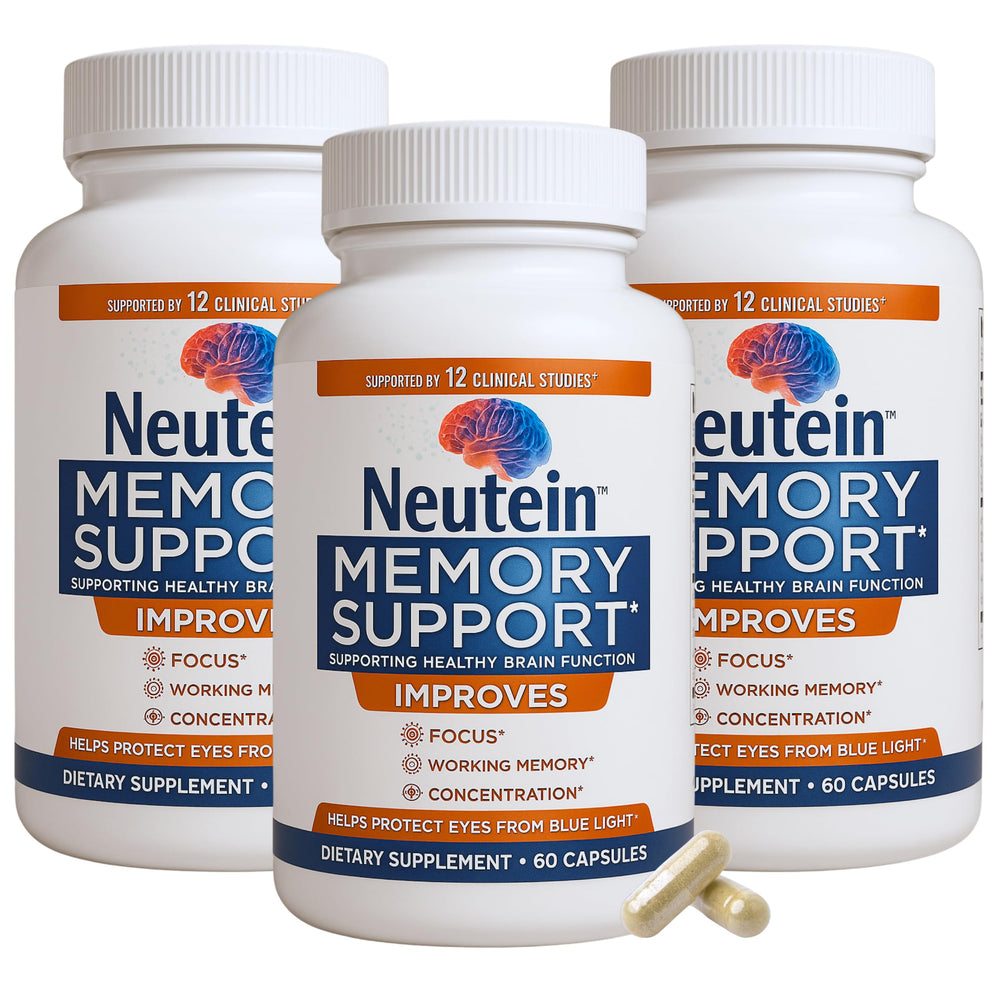Neutein memory and focus bottle promotes daily cognitive support and clarity.