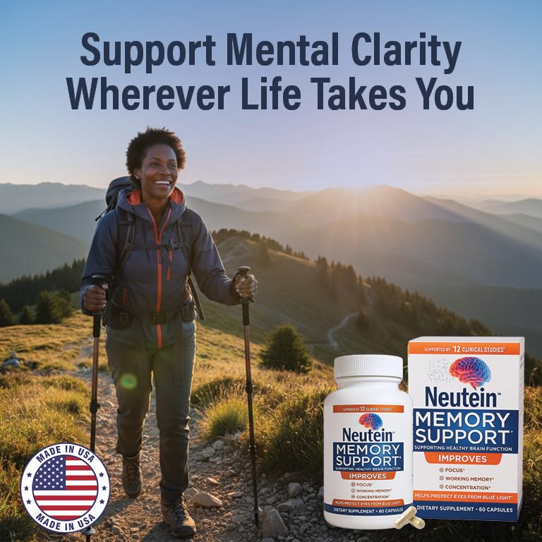 Neutein Memory & Focus packaging photo emphasizing USA-made formulation and ingredients.