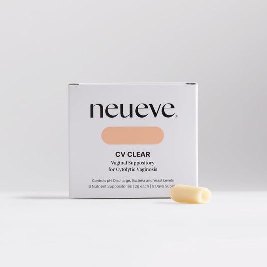 NeuEve CV Ease box contents showing three suppositories for CV self-management.