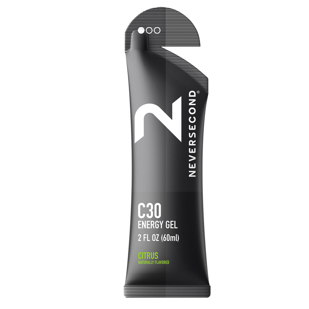 Neversecond C30 Citrus energy gel pack for endurance fueling.