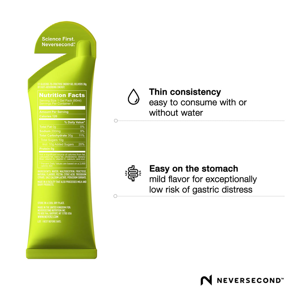 Single-serving Neversecond C30 gel for on-the-go energy.
