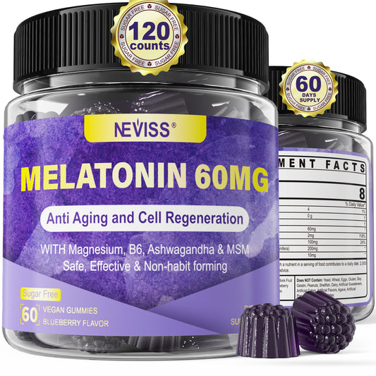 NEVISS antioxidant brain-support melatonin bottle showcases high-dose formula for adults 50+.