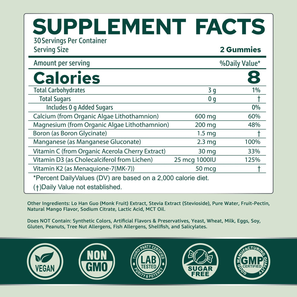 NEVISS calcium gummies bottle close-up reveals sugar-free, monk fruit sweetness for easy daily use.