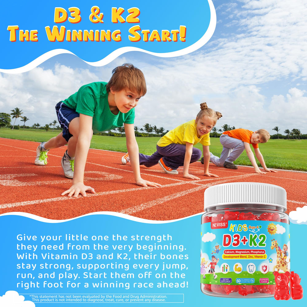 Neviss D3 K2 gummies may boost energy for active days.