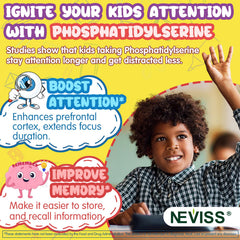 Child enjoying a NEVISS gummy, kid-friendly non-stimulant support.