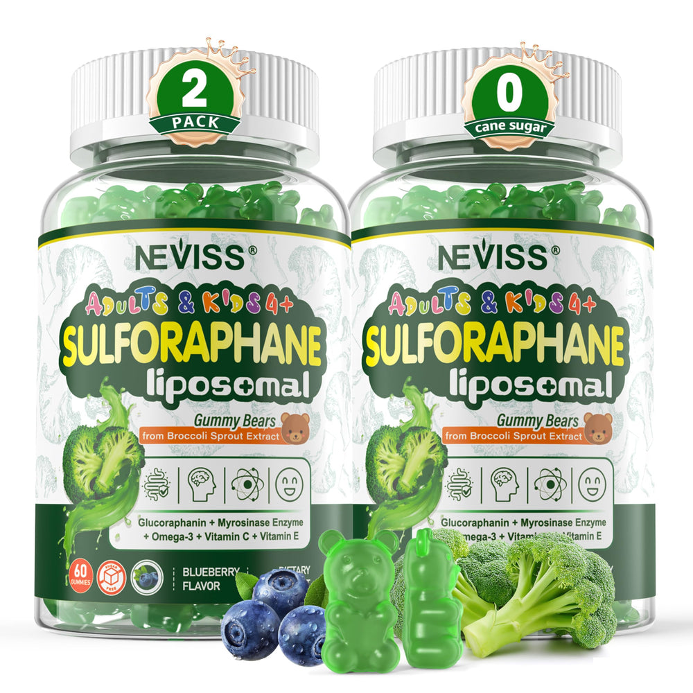 NEVISS liposomal sulforaphane gummies bottle for easy daily antioxidant support
