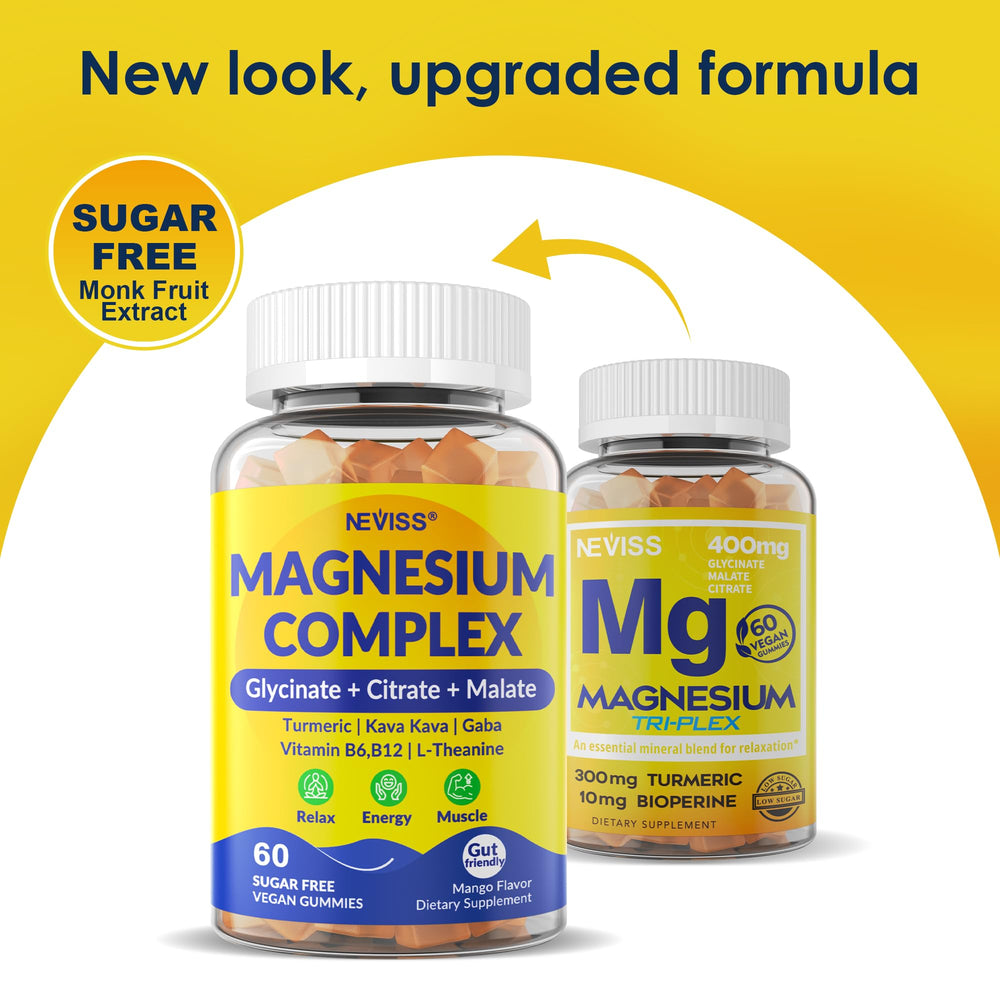 NEVISS Magnesium Complex Gummies bottle on nightstand ready for bedtime routine.