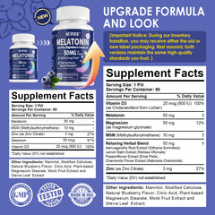 NEVISS Melatonin 50mg tablet close-up shows fast-dissolve action for quicker onset