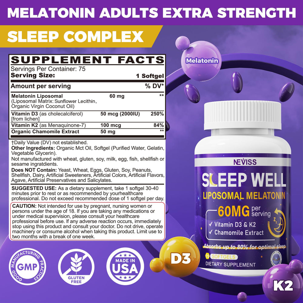 NEVISS melatonin capsules close-up highlighting high-potency sleep aid.