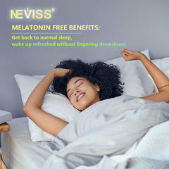 NEVISS vegan logo on bottle indicating plant-based sleep support.