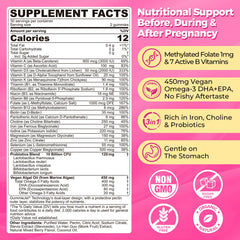 NEVISS Prenatal Gummy label close-up emphasizing methylfolate and DHA ingredients