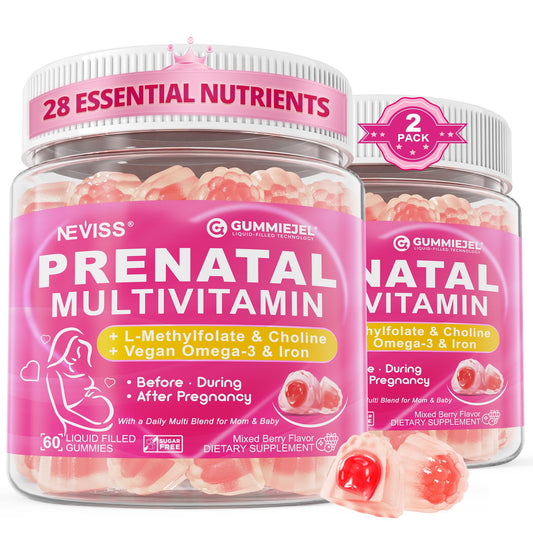 NEVISS Prenatal Gummy mixed berry bottle for easy daily nutrition during pregnancy