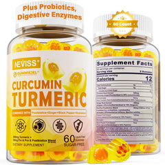 NEVISS Sugar-Free Turmeric Gummies bottle front for daily vitality support