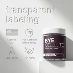 Nevora Labs Bye Cellulite elasticity emphasis with hyaluronic acid visual.