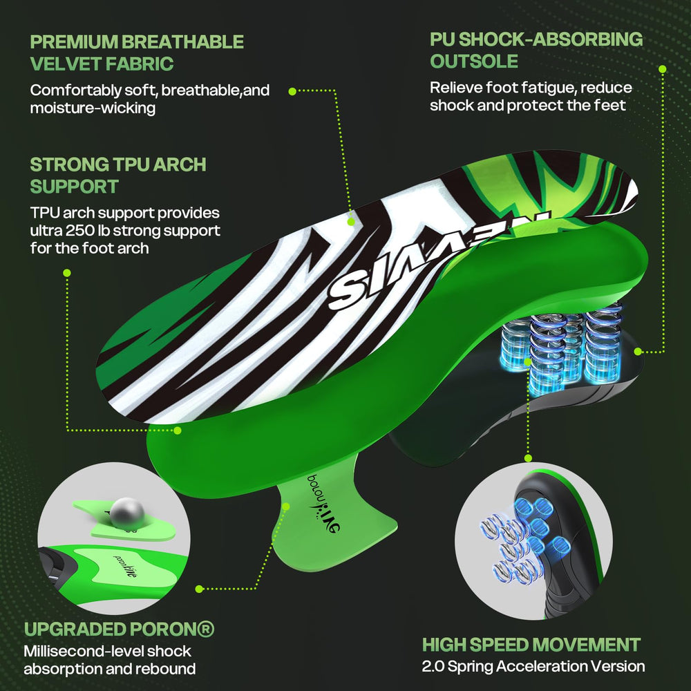NEVVIS Dynamic Spring insole features a forefoot pad for extra protection.