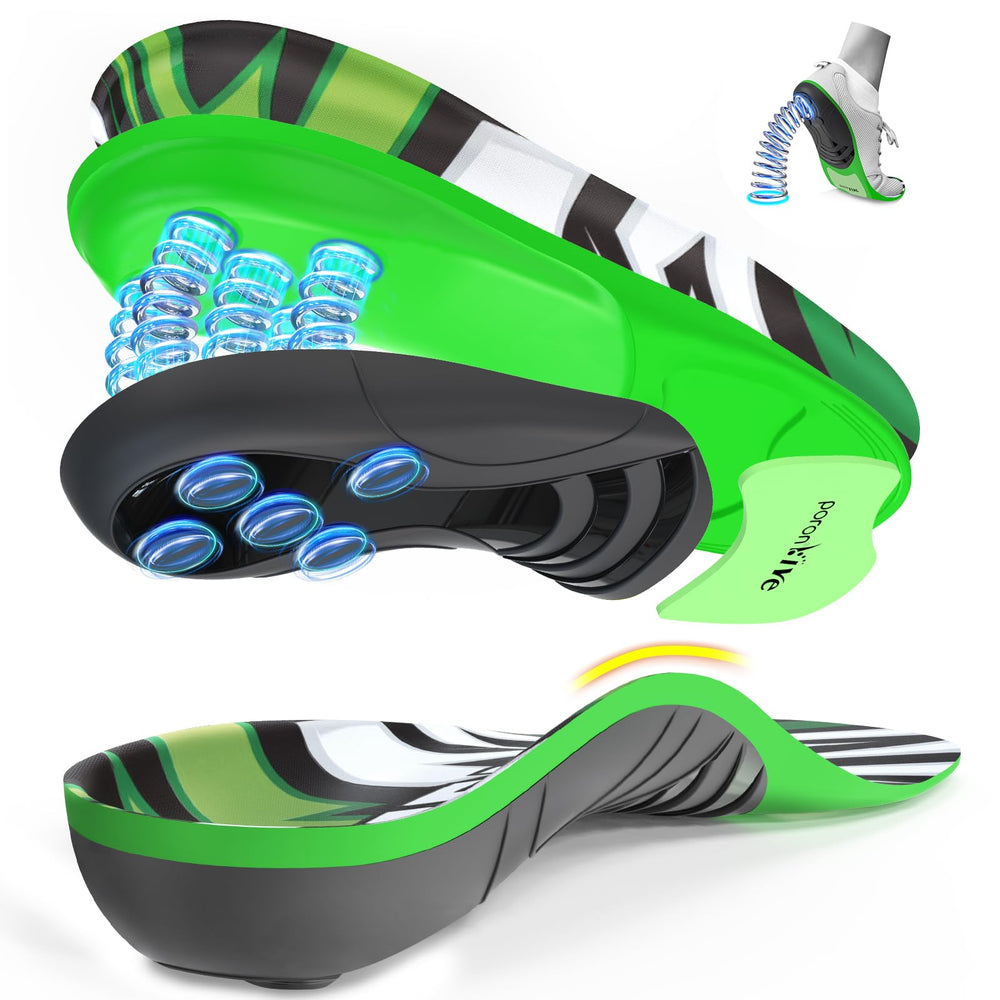 NEVVIS Dynamic Spring insole delivers heel-strike shock absorption for energized steps.