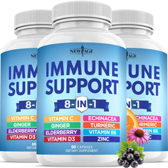 NEW AGE 8 in 1 Immune Booster bottle front view for daily routine benefits