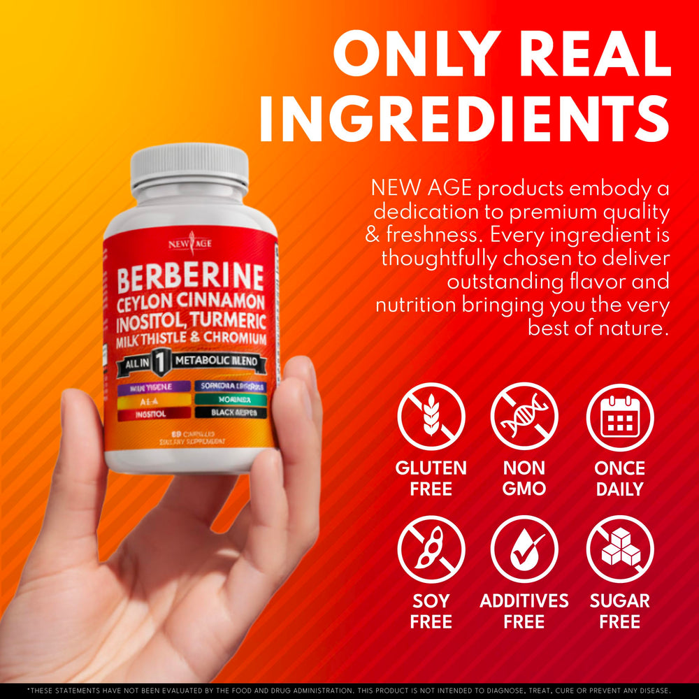 NEW AGE berberine-cinnamon packaging-back with key benefits listed