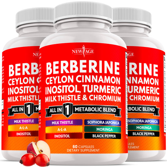 NEW AGE Berberine Cinnamon bottle promotes daily wellness with a comprehensive capsule formula