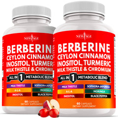 NEW AGE berberine-cinnamon bottle shown for daily wellness on the go