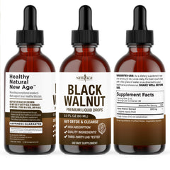 NEW AGE Black Walnut Liquid Drops use setup demonstrates easy daily routine integration
