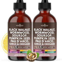 NEW AGE Black Walnut Wormwood Cleanse Drops bottle may support gut balance.