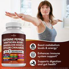 NEW AGE Cayenne Pepper Capsules hawthorn berry extract visible, a botanical blend for daily wellness.
