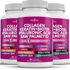 NEW AGE Collagen Pills bottle front showing capsule-rich formula for daily use
