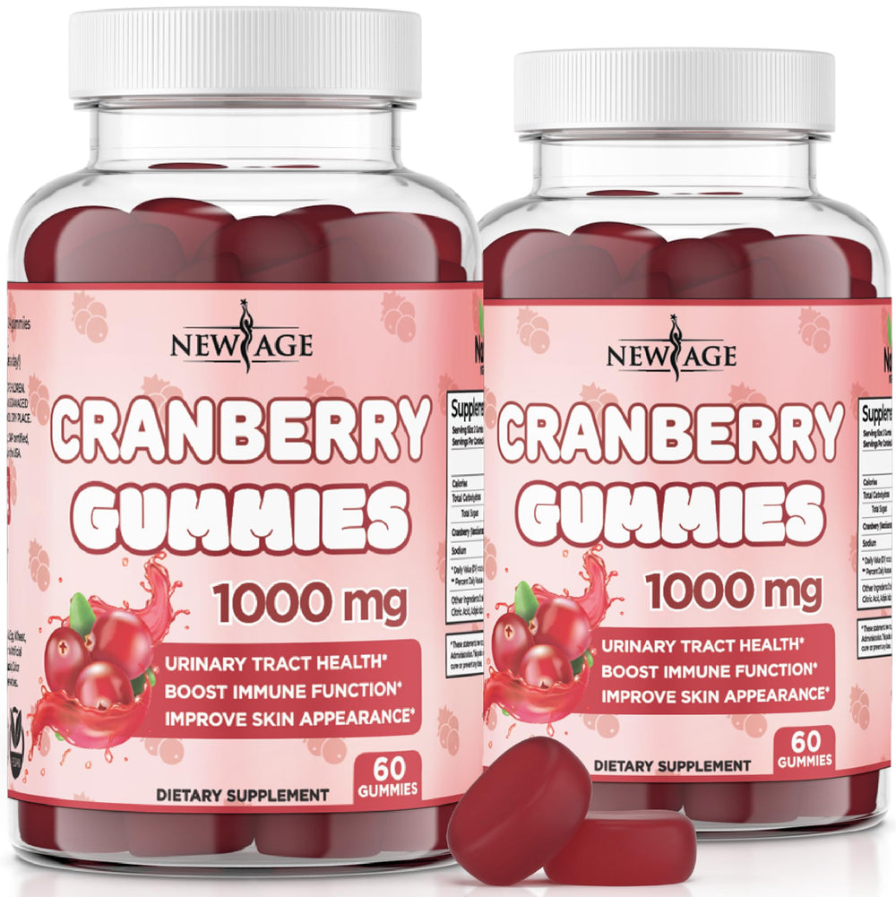 New Age Cranberry Gummies bottle front showing urinary health support