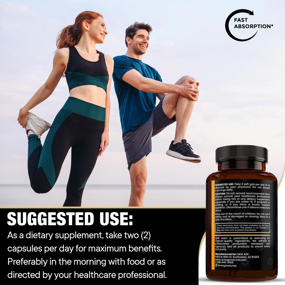 NEW AGE digestion-support softgels with gentle release for easy swallowing.