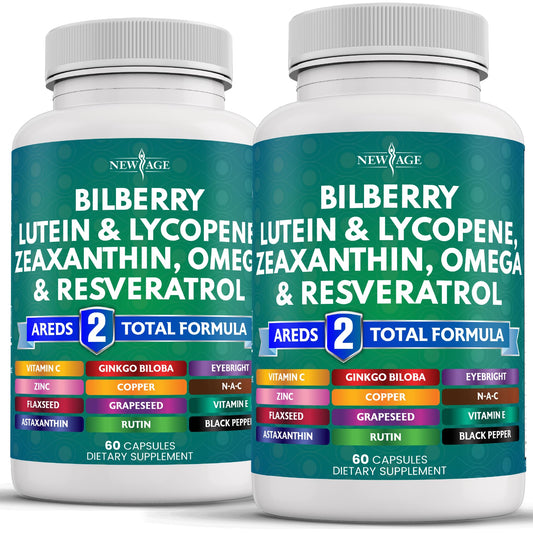 NEW AGE Eye Vitamins bottle front highlighting bilberry and lutein for everyday eye health.