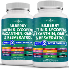 NEW AGE Eye Vitamins bottle front highlighting bilberry and lutein for everyday eye health.