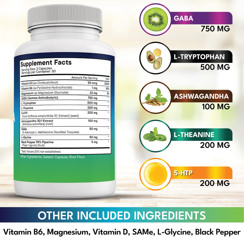 New Age GABA All-In-1 bottle pour shows easy daily dosing.